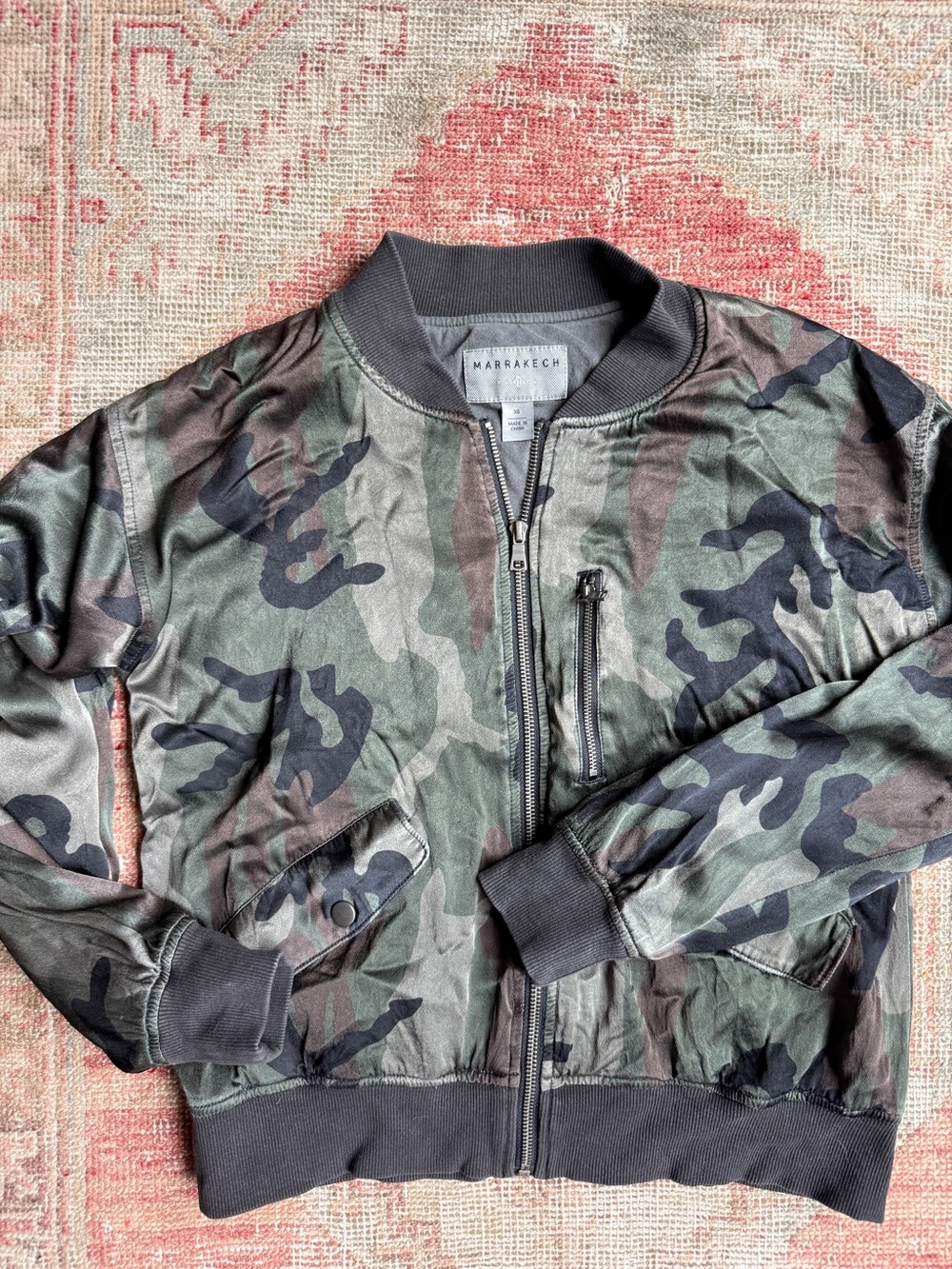 Marrakech Women's Camo Bomber Jacket - Green/Black